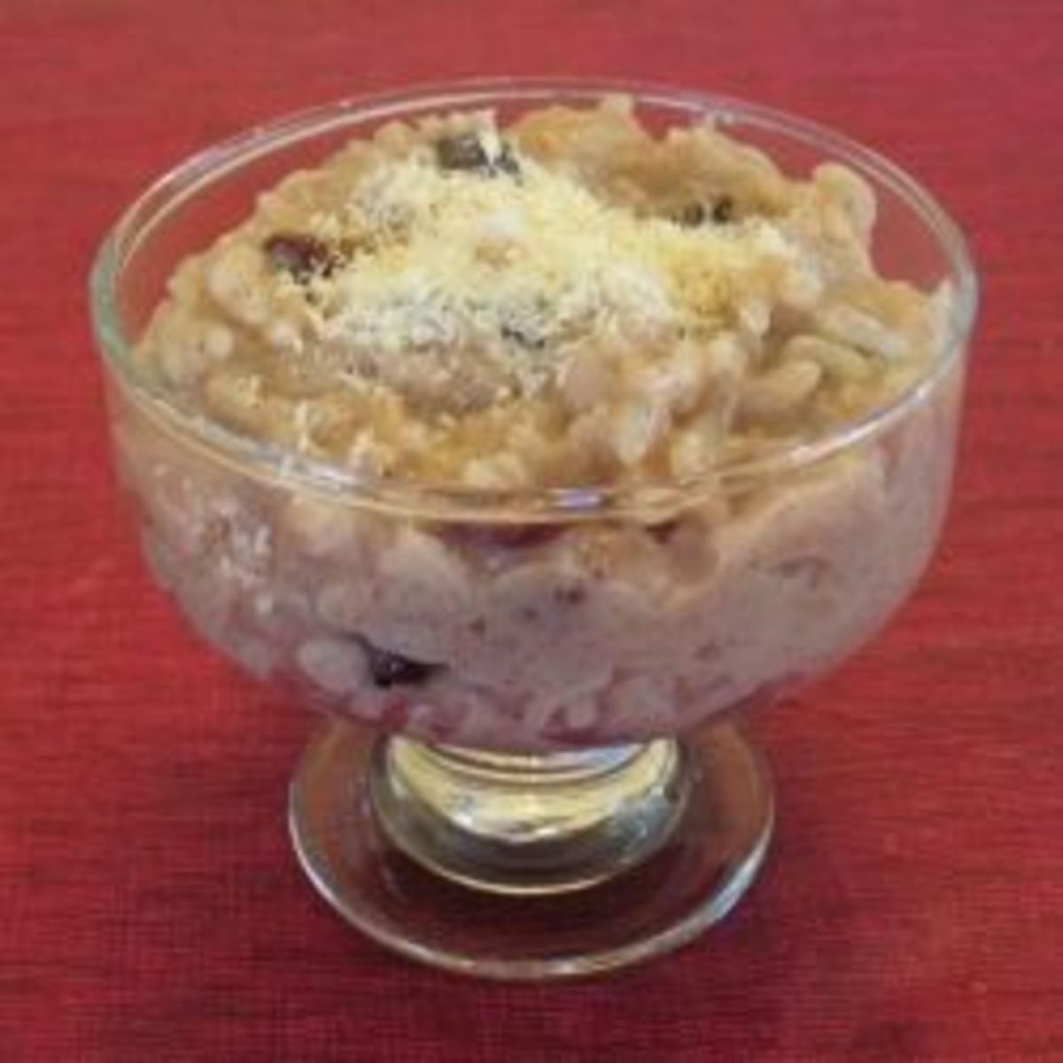 A serving of vegan coconut rice pudding.