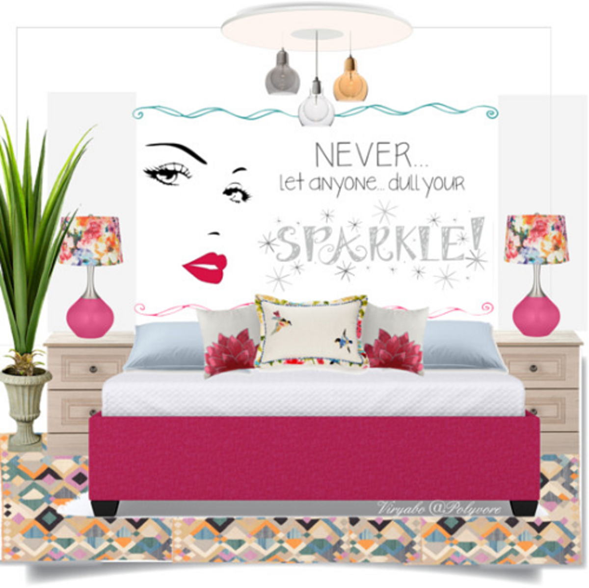 A creative faux headboard idea using wall decals. You can create any theme you desire to make the wall above your bed look stylish and impressive.
