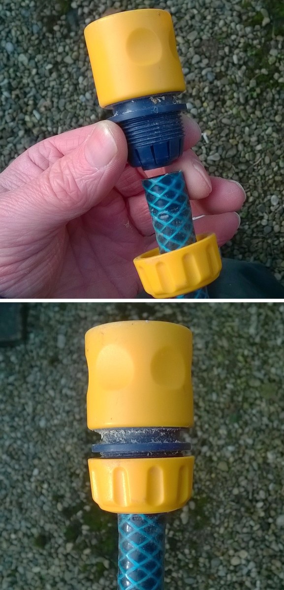 Fitting a hose end connector. These are usually fitted as standard on a UK hose, but can be bought separately.
