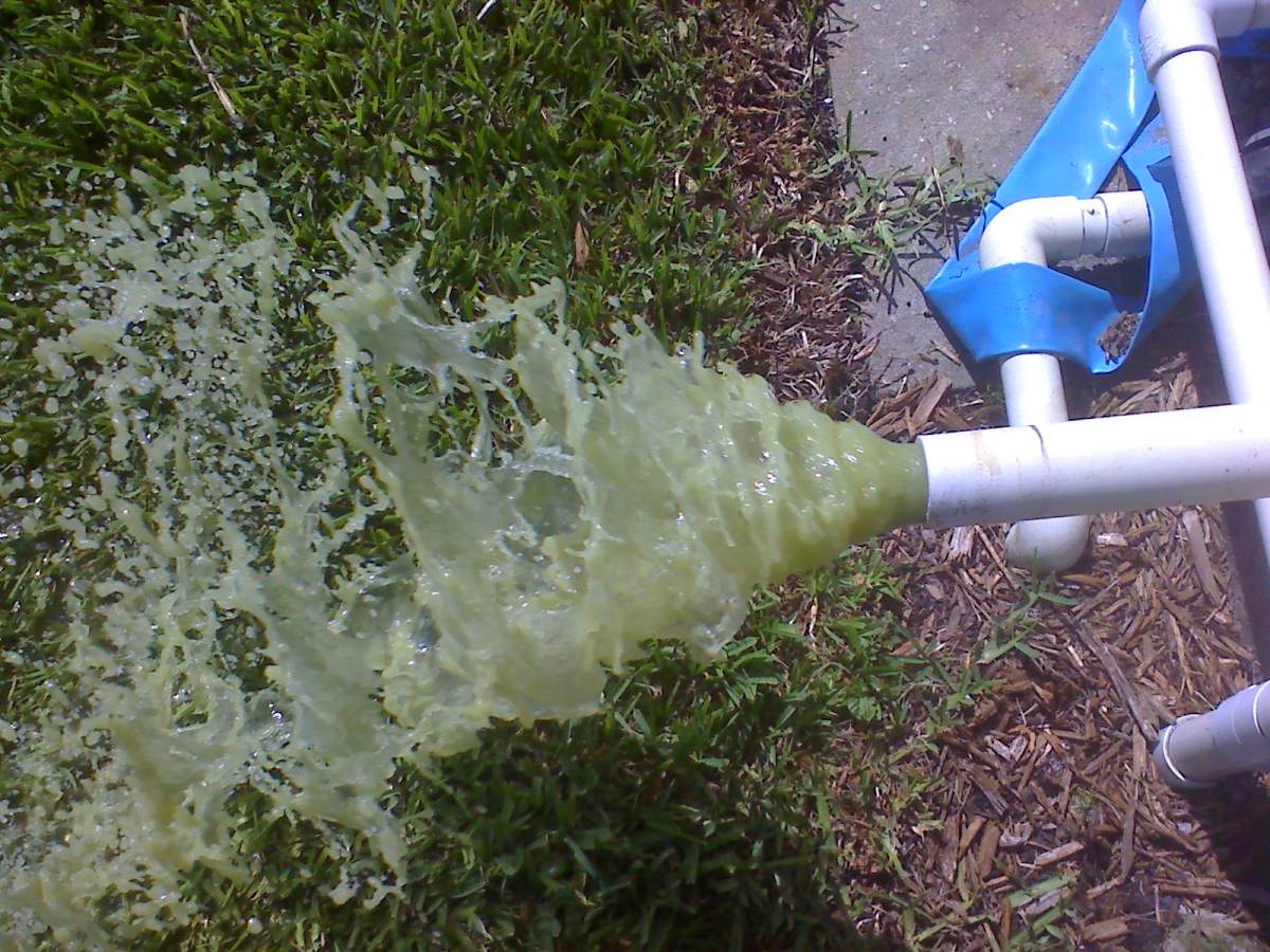 Green water being backwashed.