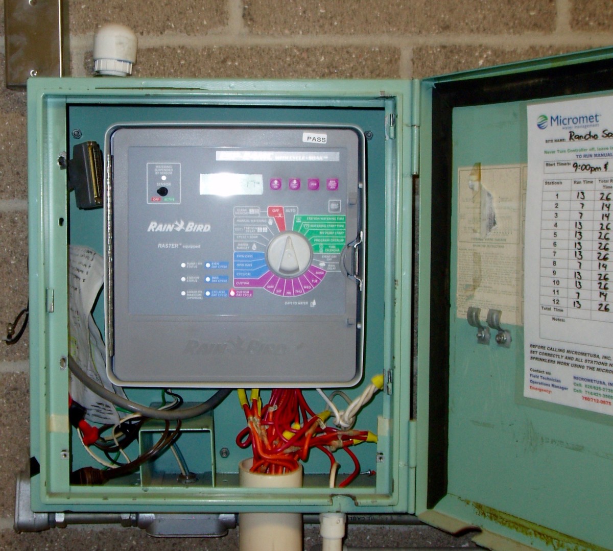 This controller times the irrigation for a school landscape. It can accommodate a number of stations and their schedules.