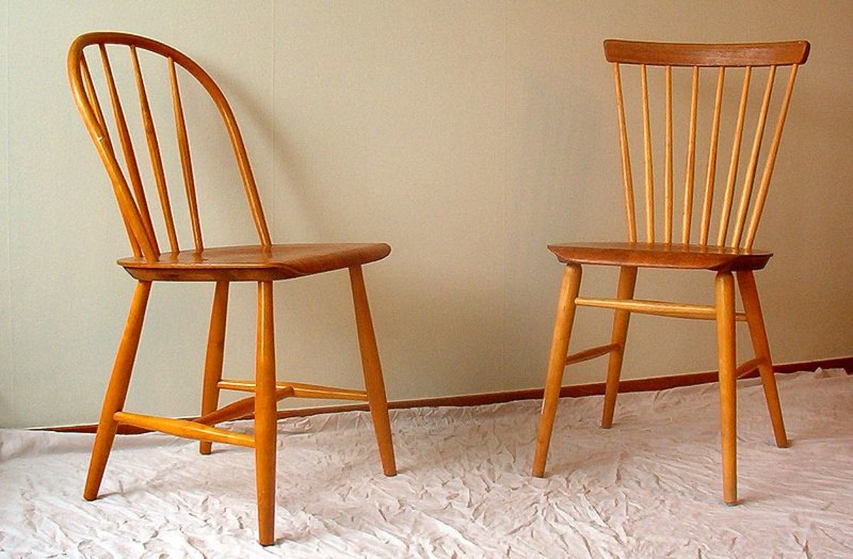 Even these relatively clean-lined and simple Swedish Windsor chairs would be harder to repair.  Image courtesy Wikimedia Commons.
