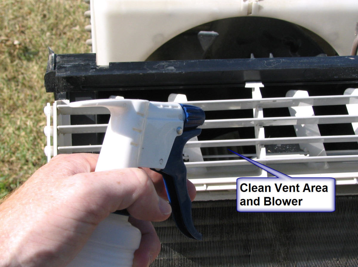 Use a combination of bleach and water to clean your AC's vent and blower.