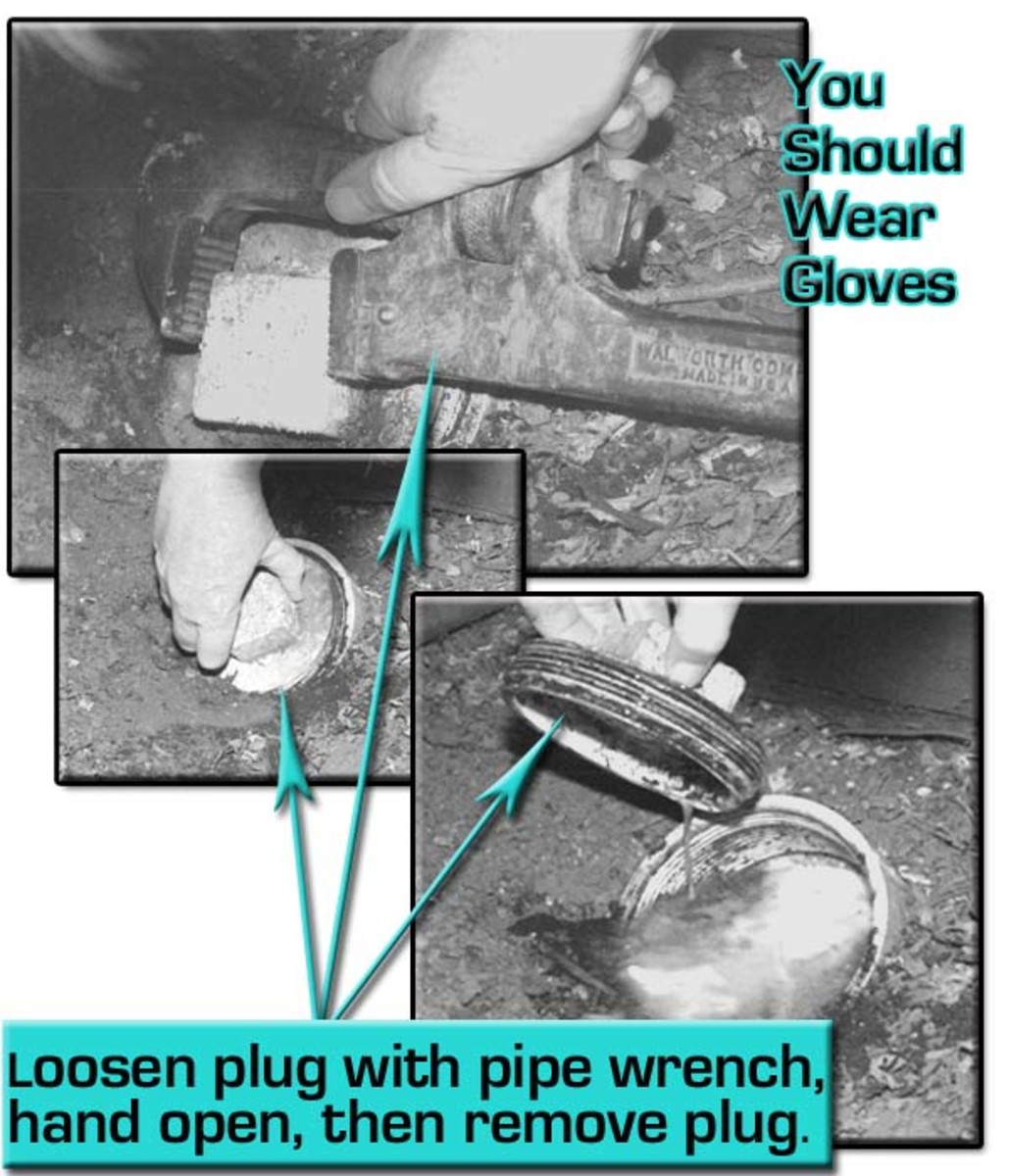 Loosen the plug with wrench, hand unscrew plud, remove plug. WEAR GLOVES!