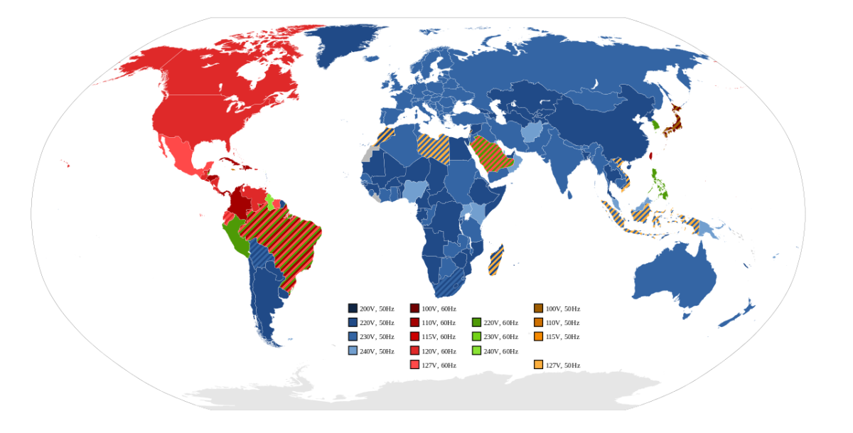 Utility voltage by country.