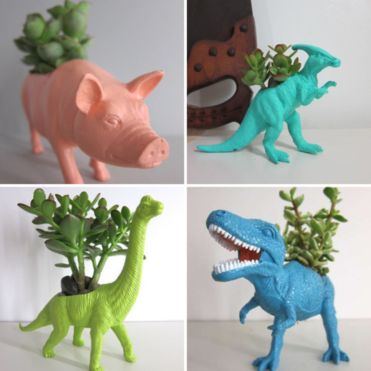 Plenty of old toys are hollow and can be turned into cute little planters.