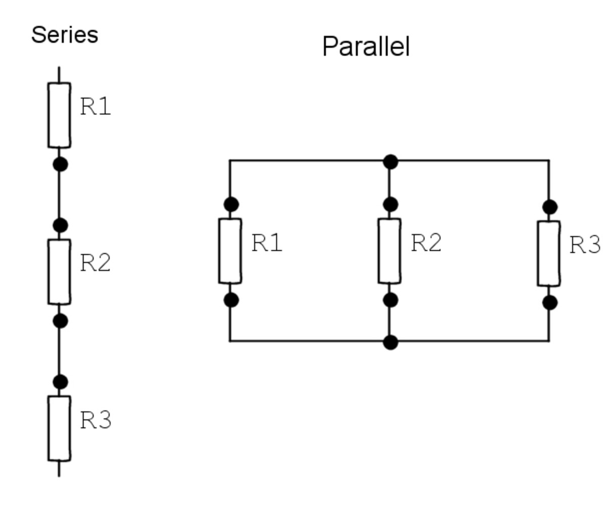 Explaining series and parallel connections (R1, R2 and R3 are resistors)