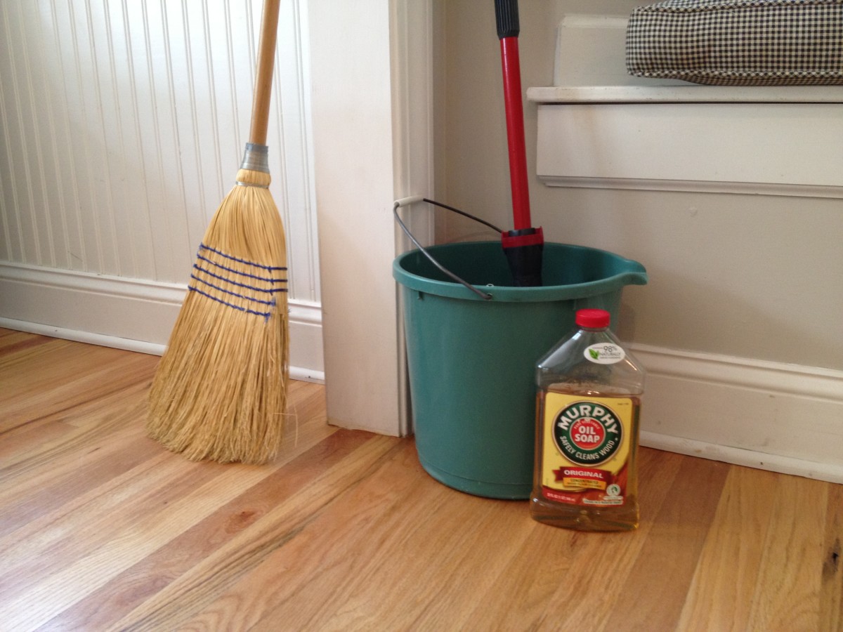 Hardwood floors only need a capful of Murphy's Oil mixed with a bucket of warm water.