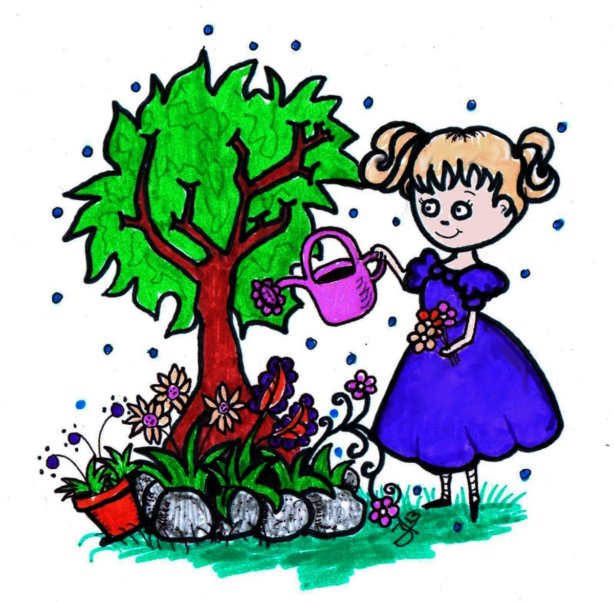 Gardening is magical to children. Original artwork by author.