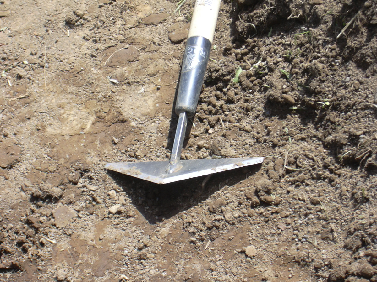 Rogue 80S Scuffle Hoe - A triangle hoe sharpened on all 3 sides, canted at an angle to use as a push-pull weeder.  It took me several tries to learn to use it effectively.