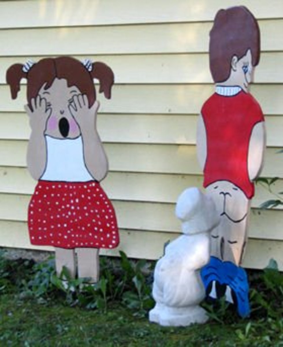 A first-class collection of obnoxious lawn ornaments and tacky yard decor. 