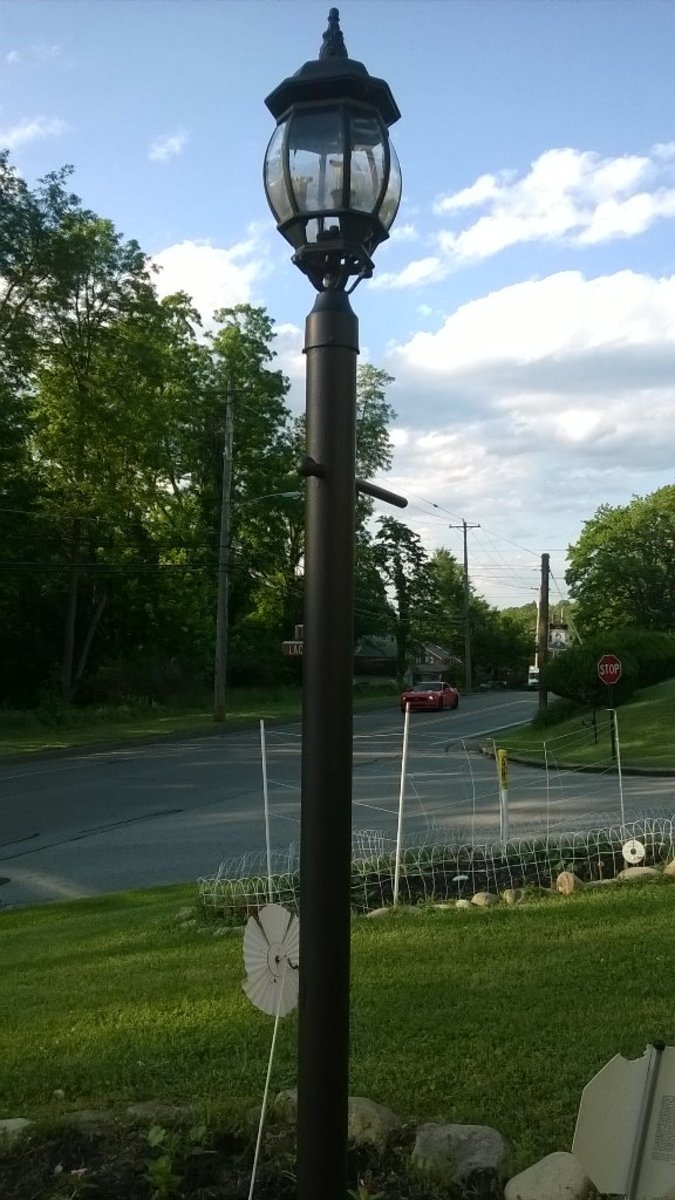 Newly painted light pole.