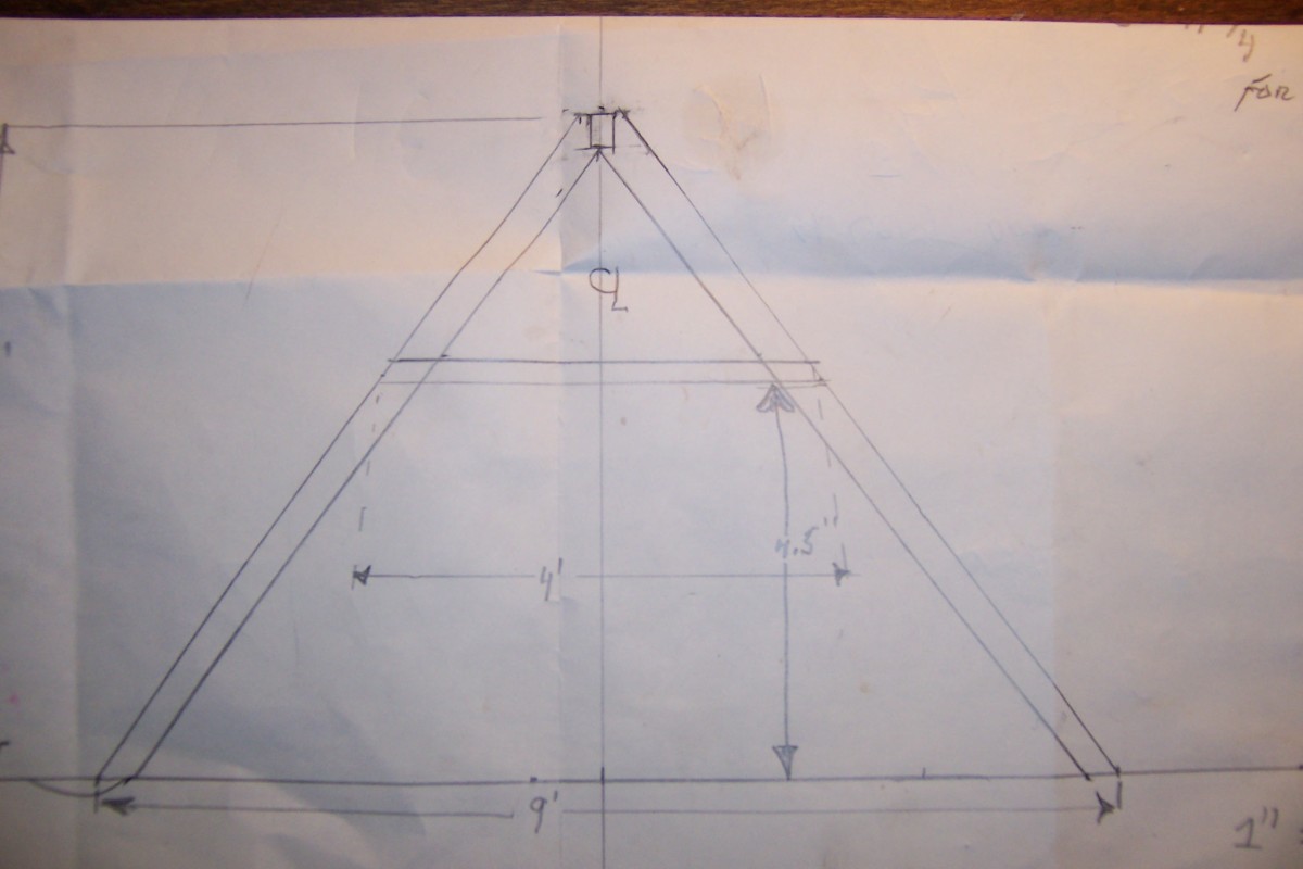 Scale drawing of A-frame. This enables the accurate transfer of angle cuts.