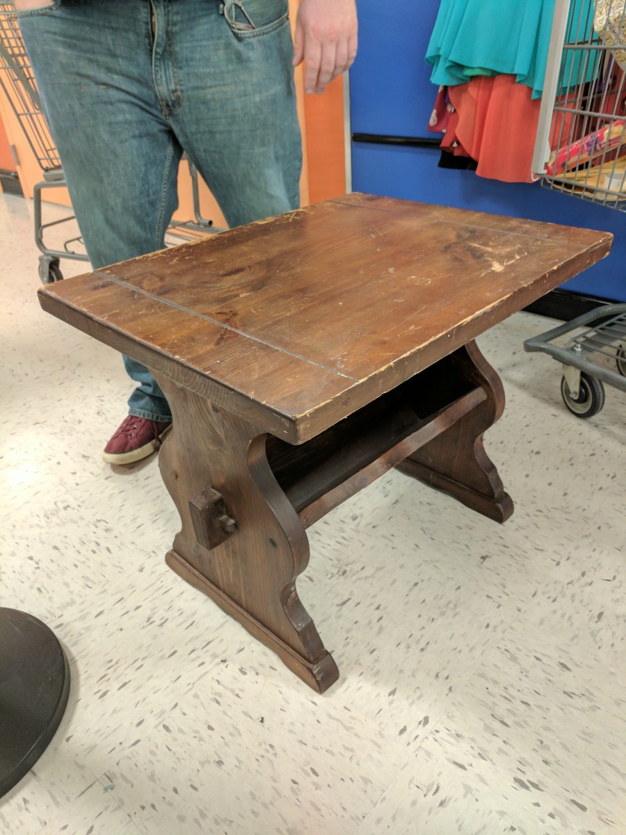 "Before" picture of the Rickety Old German Looking End Table