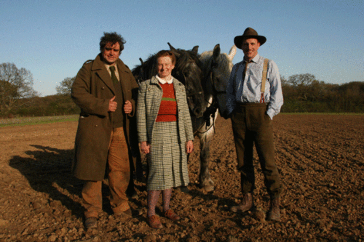 Archeologists Peter Ginn, Alex Langlands and historian Ruth Goodman from "Wartime Farm"