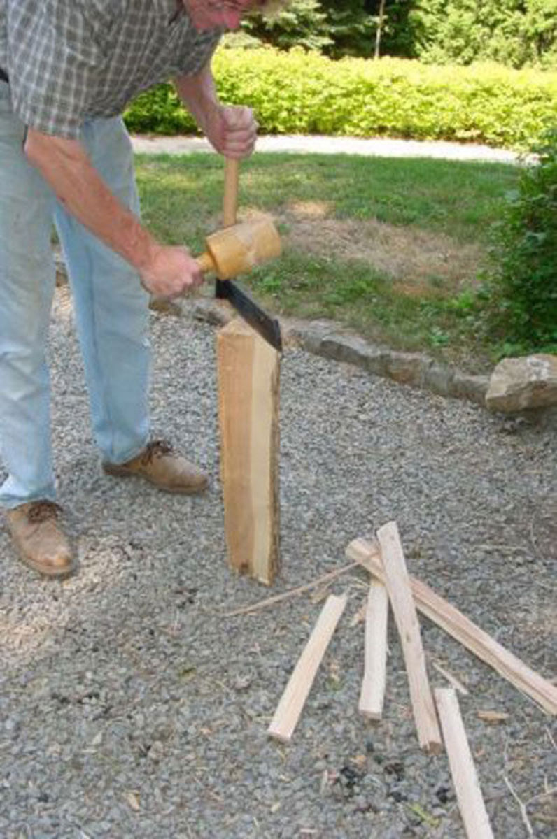 Riving spindle blanks for the chair back.