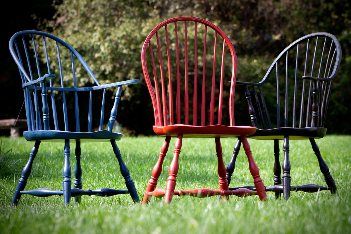 From left to right, the sackback, bowback and continuous arm Windsor chairs