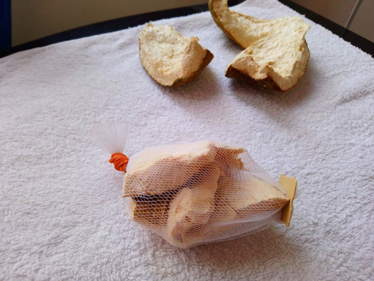 Break the peels into smaller pieces and keep them in recycled netted bags that once held your other provisions.