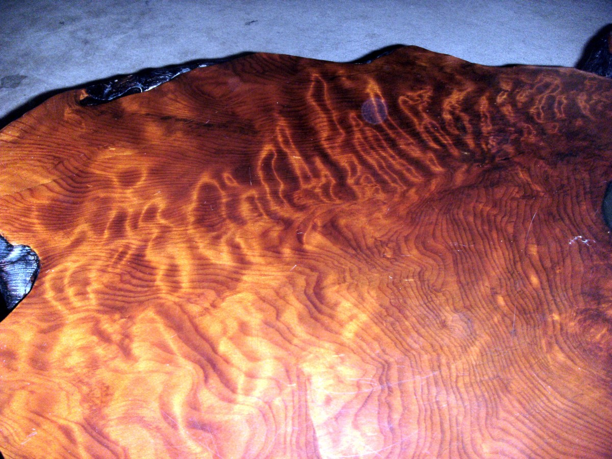 Closeup of the beautiful redwood burl grain pattern