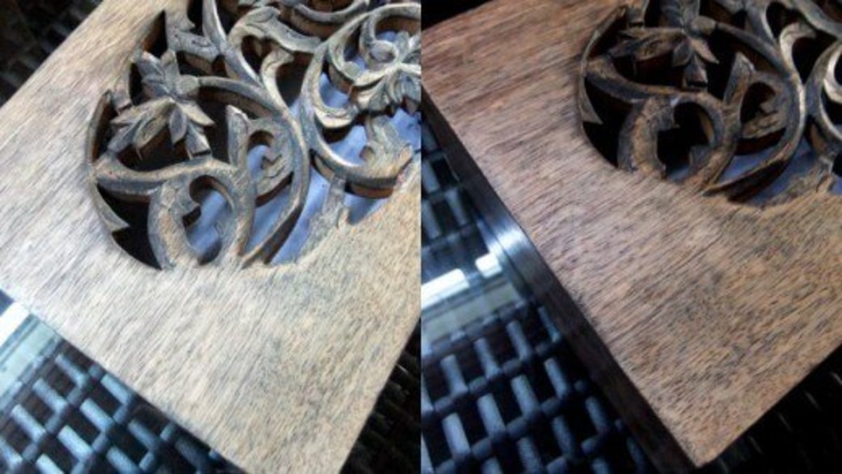 My wooden box before (L) and after (R) given the used tea leaves and tea bags treatment. 