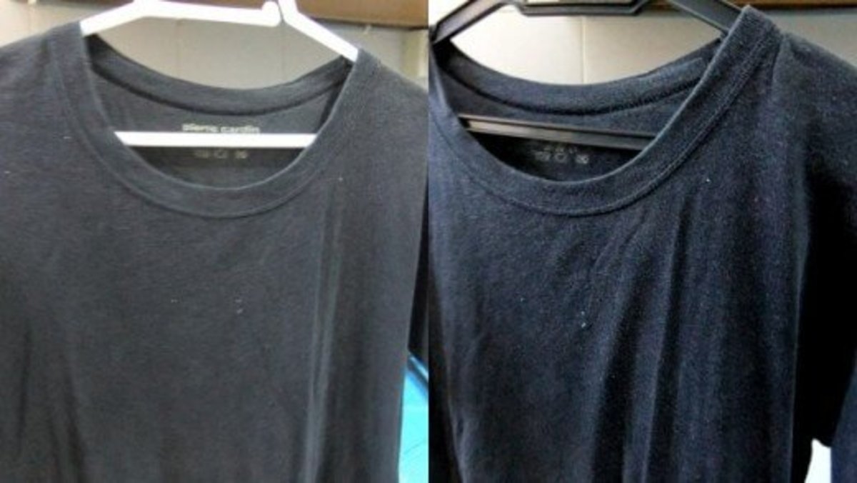 My old faded black tee shirt before (left) and after (right) the used tea leaves treatment