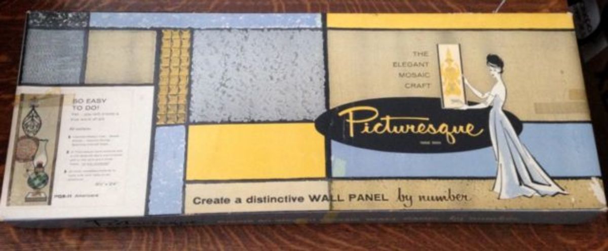 1960s Vintage Picturesque wall panel mosaic tile and glass kit by NUMBER PQS-11, by General Craft Corporation GENERAL CRAFTS CORP.