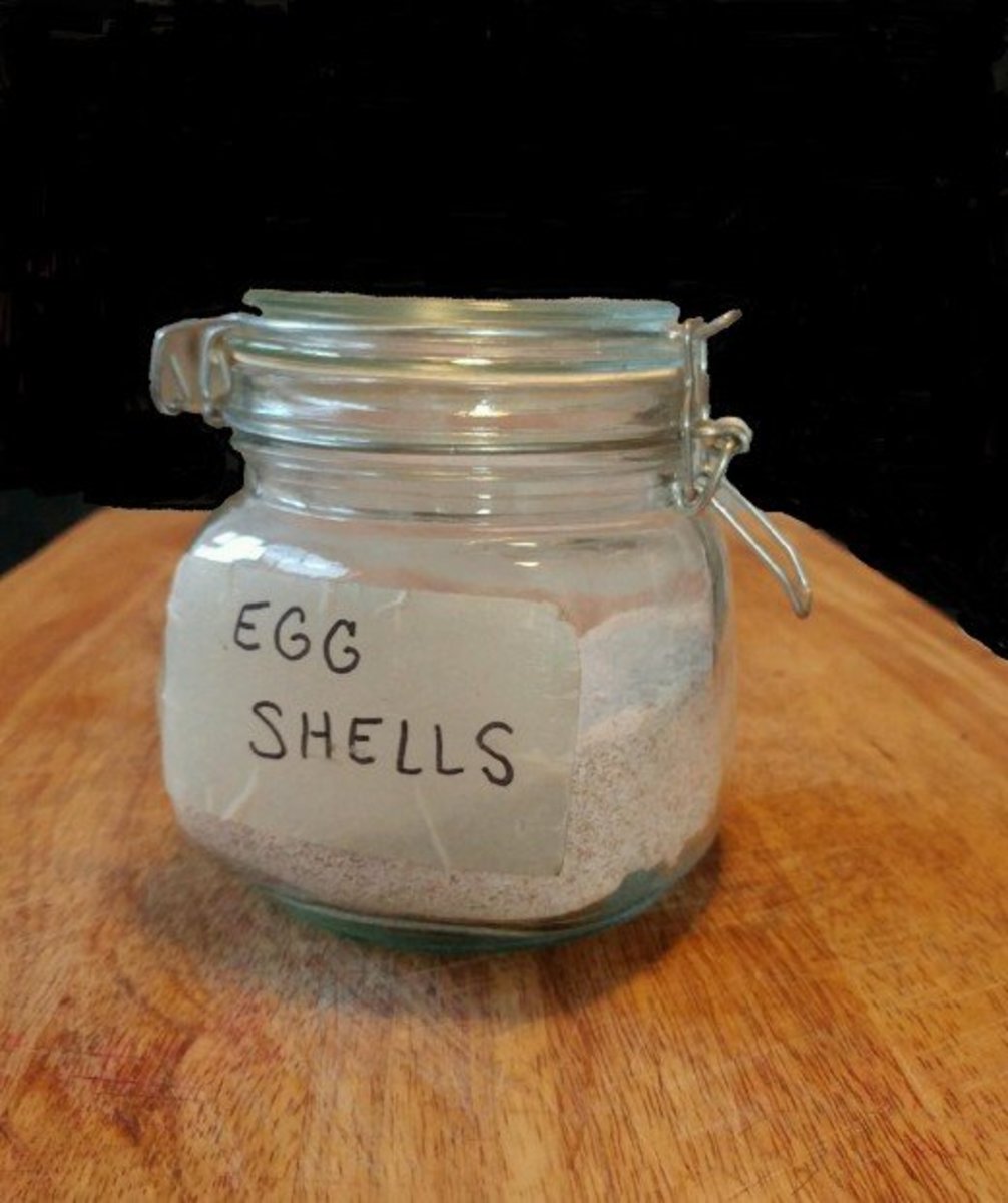 Ground egg shells is a source of nutrients and calcium for potting soil. Broken shells work as well.