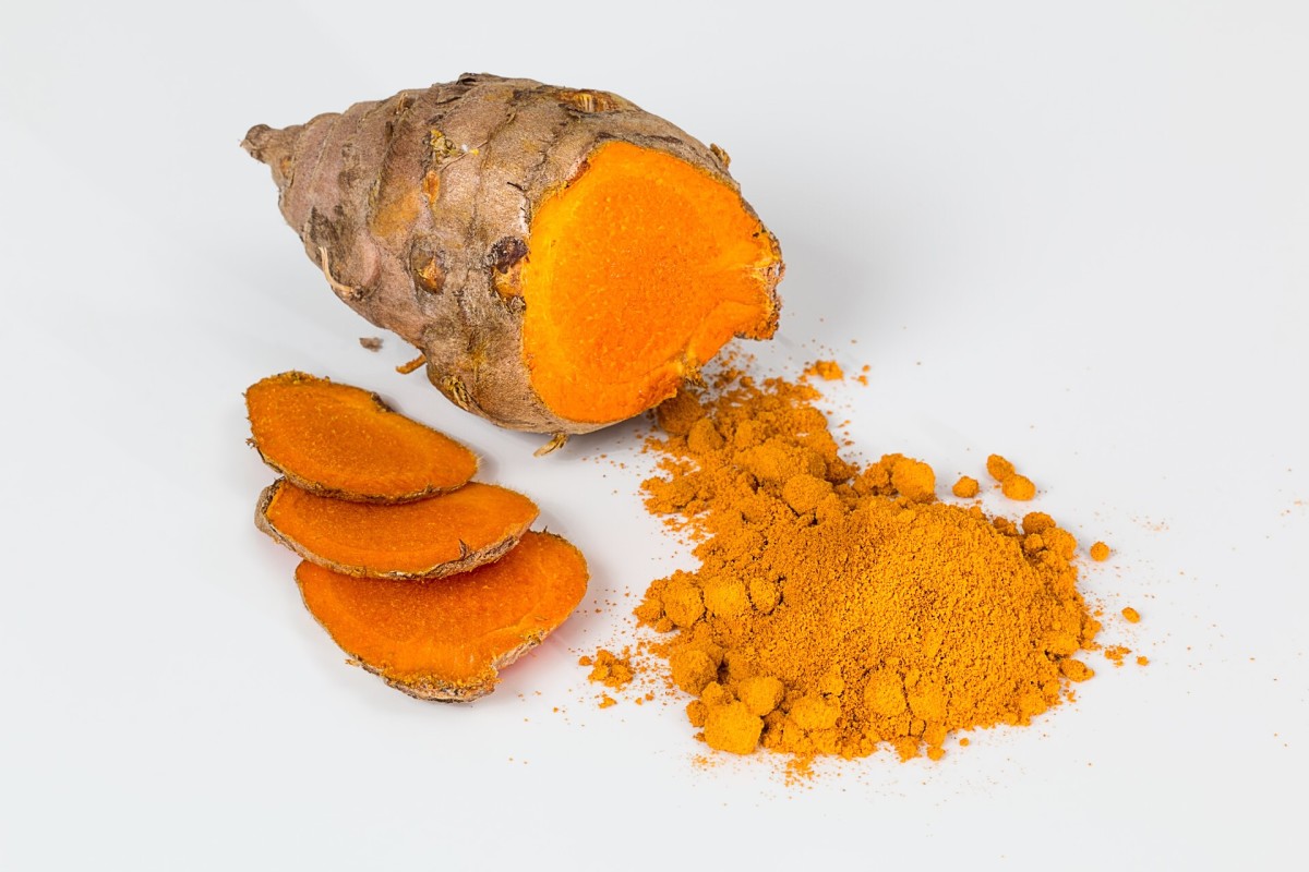 Turmeric and a sweet potato; the potato is sometimes called a yam, but this isn’t its correct name