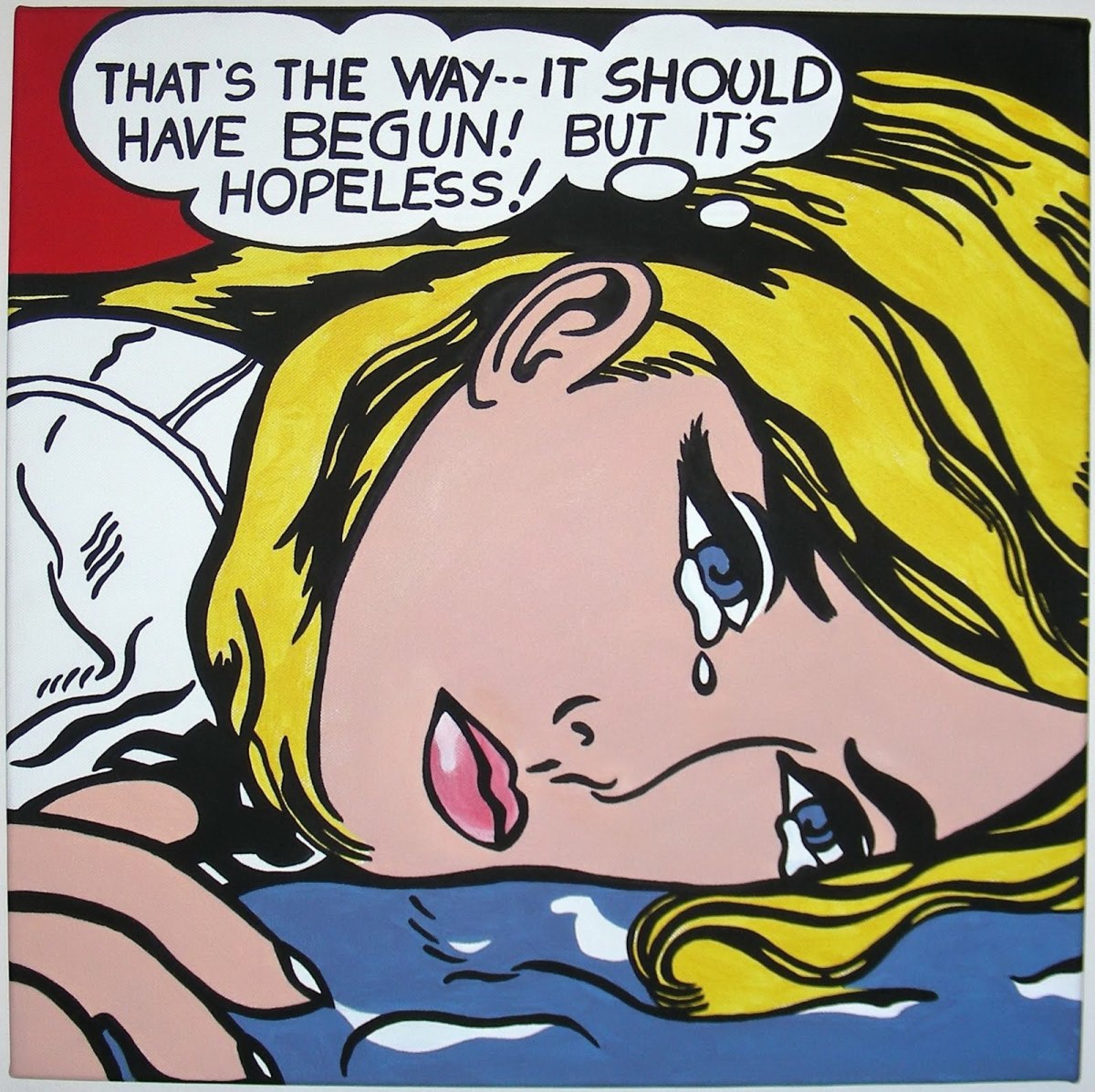 Roy Lichtenstein's "Hopeless"—from comic to fine art, Lichtenstein transforms the image.