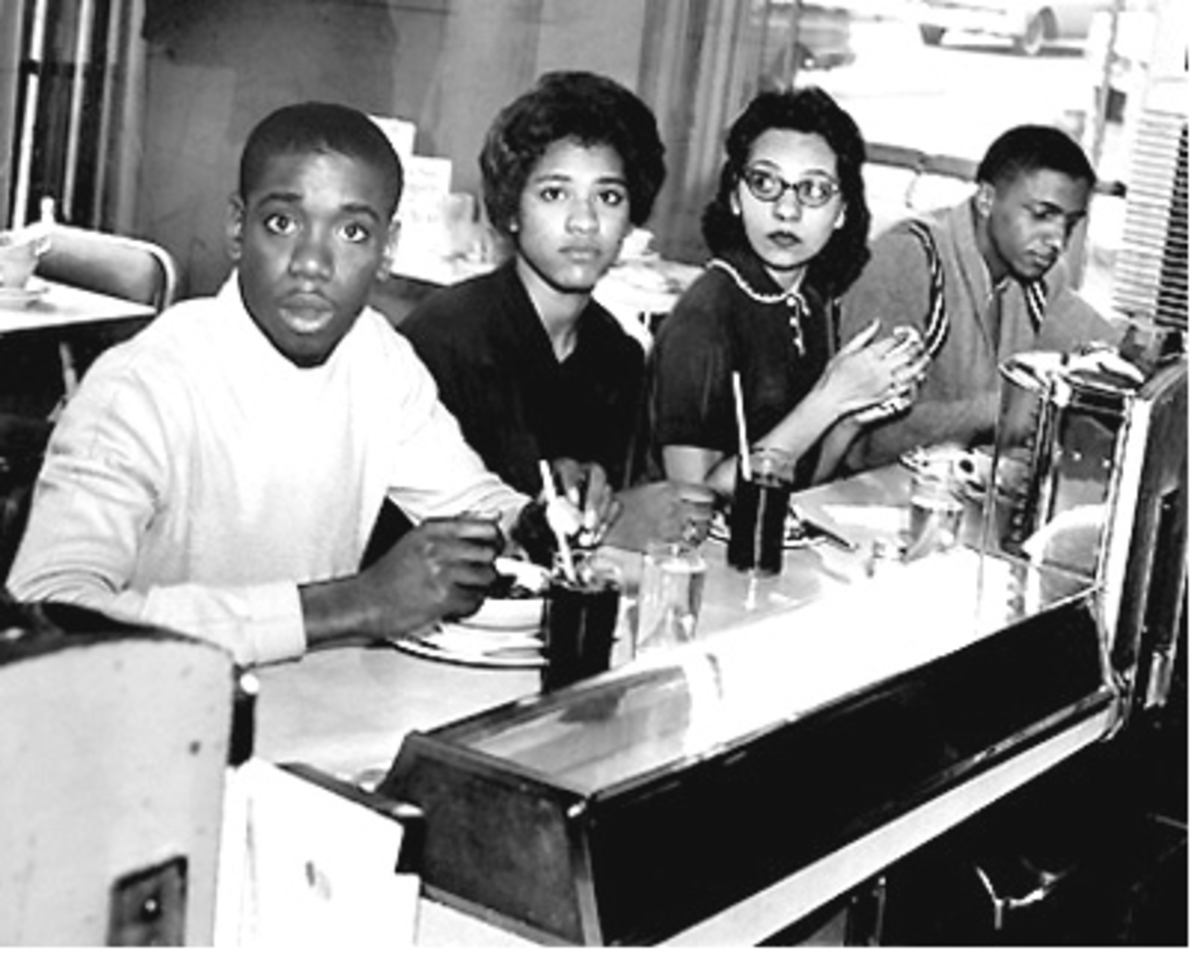 This 1960s photo shows students participating in a nonviolent sit-in protest at a Nashville, TN lunch counter. Using the successful model of the Nashville sit-ins,  Memphis college students took the initiative to end racial injustice in their city.