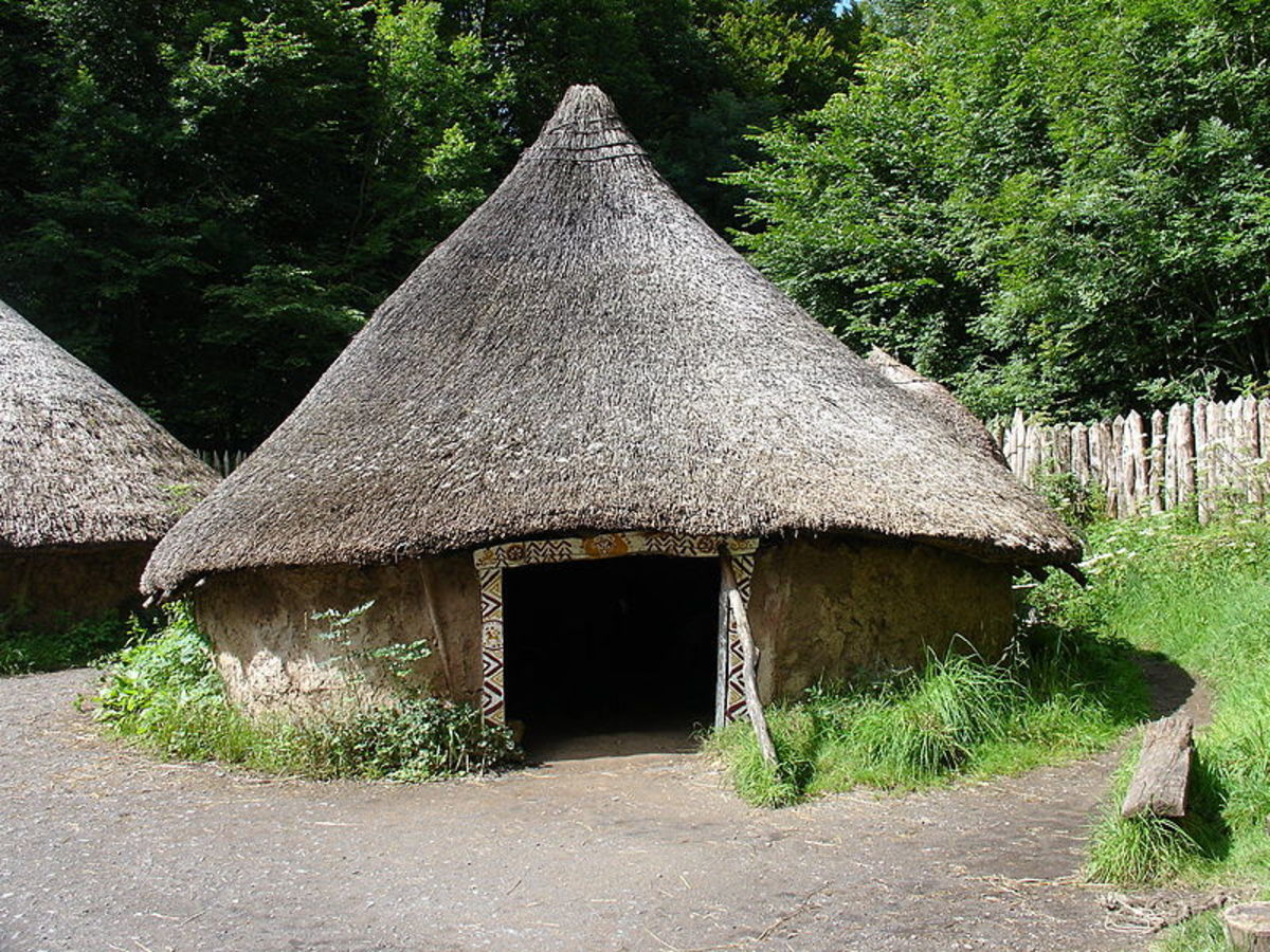 A primitive celtic roundhouse made of mud and thatch. No door, just an entrance hole that may have been covered with leather flaps in poor weather. No windows, either. It must have been pretty dark and smoky inside on a winter's night!