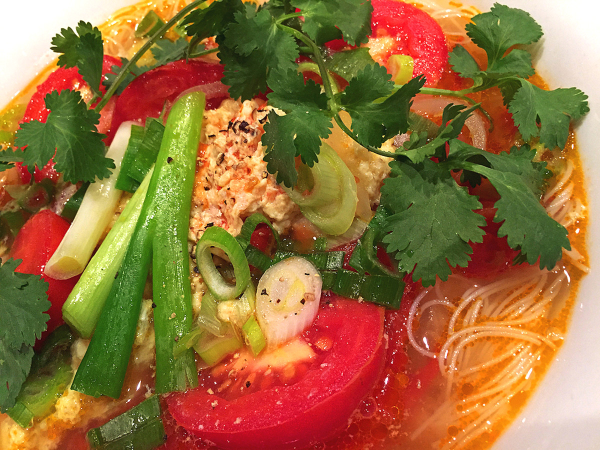 Bun rieu cua or crab noodle soup is a very popular Vietnamese soup.