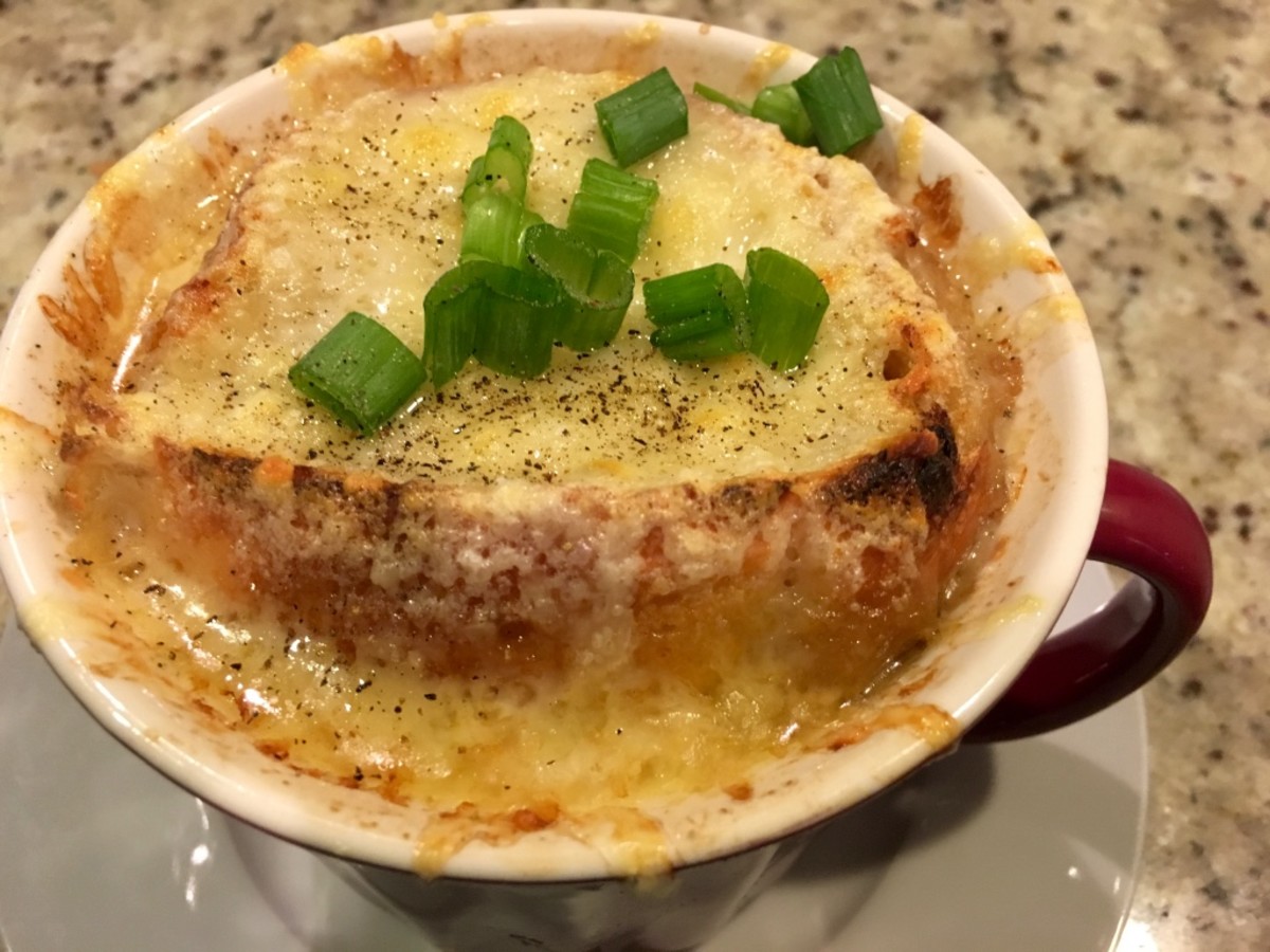 Delicious, authentic onion soup made with homemade beef broth. 