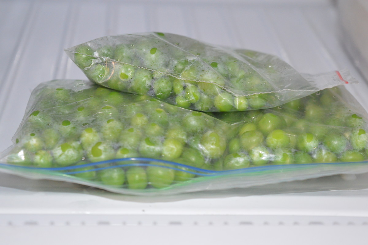 Shelled green peas stored in the freezer