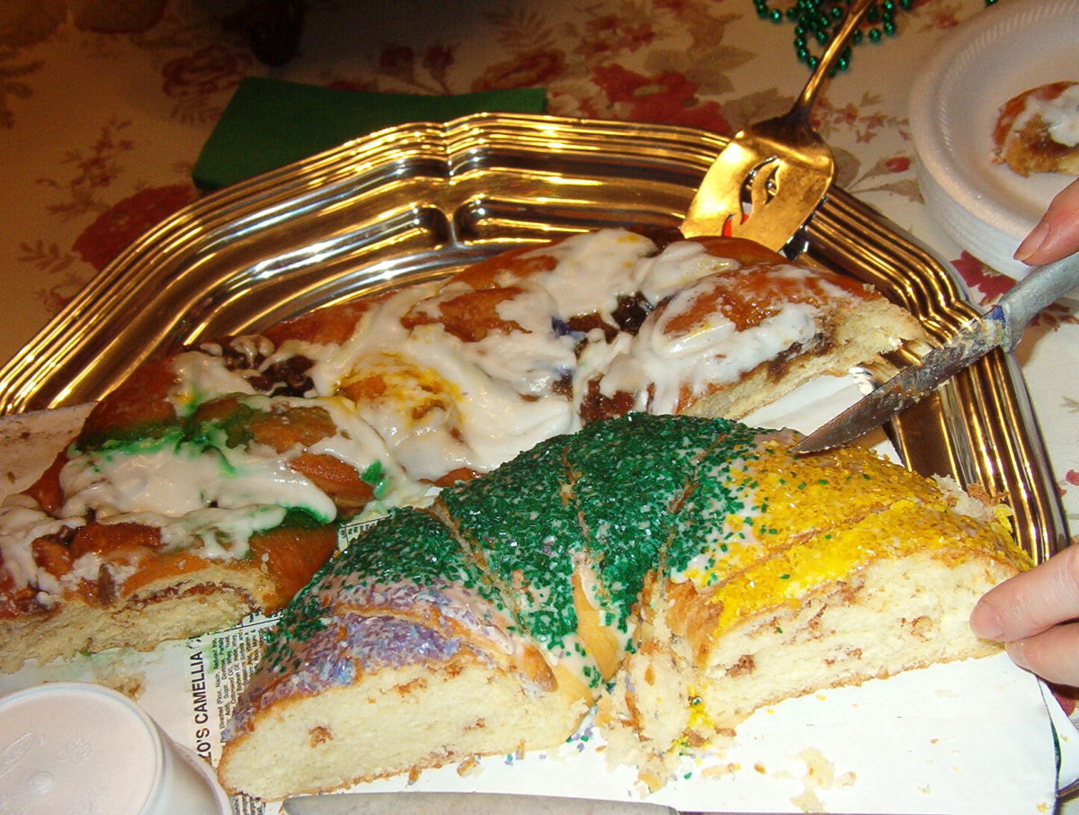 NOLA's famous Gambino's plus some North Carolina bakery's variation brought by a guest after we'd shared the NOLA tradition of the baby and bringing the king cake to the next party. We didn't make them; they just wanted to play along!
