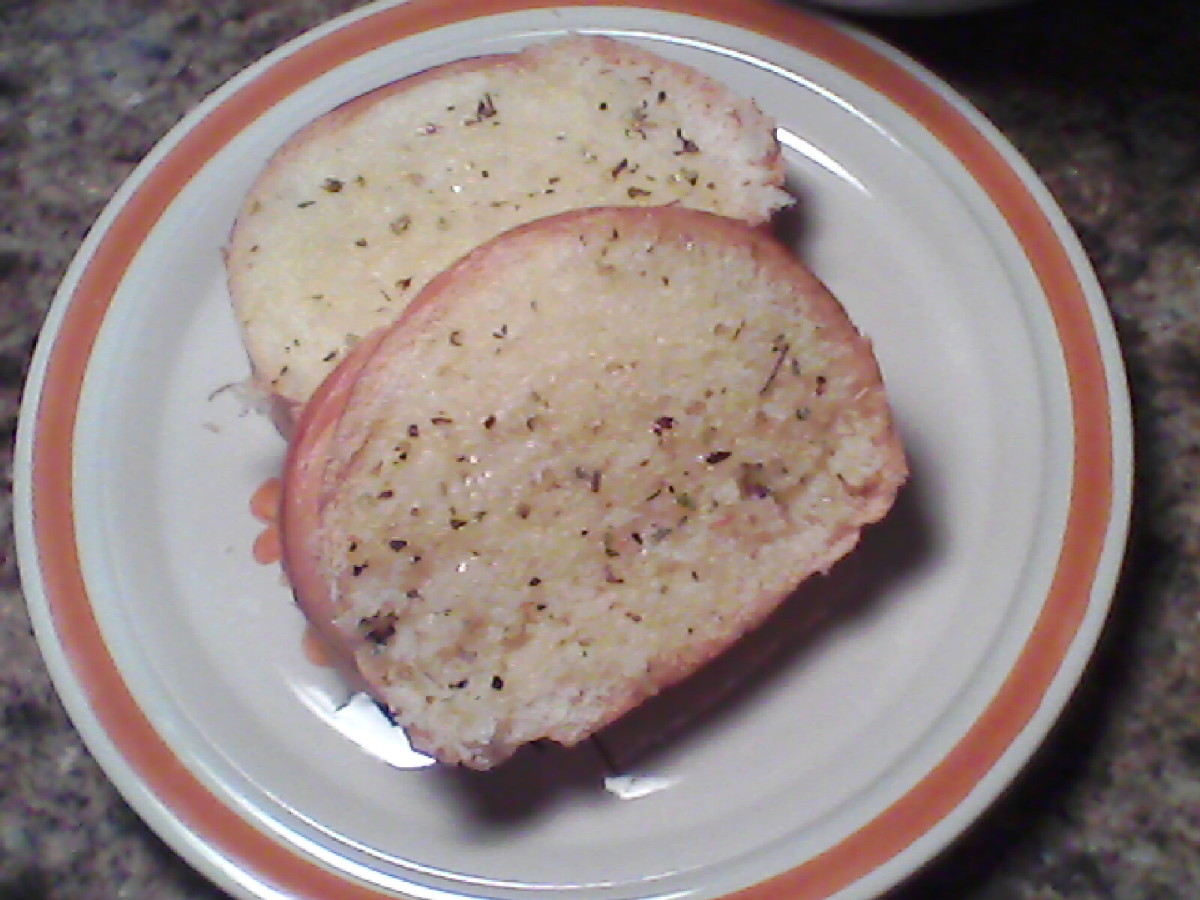 My garlic butter on french bread, toasted in the oven.
