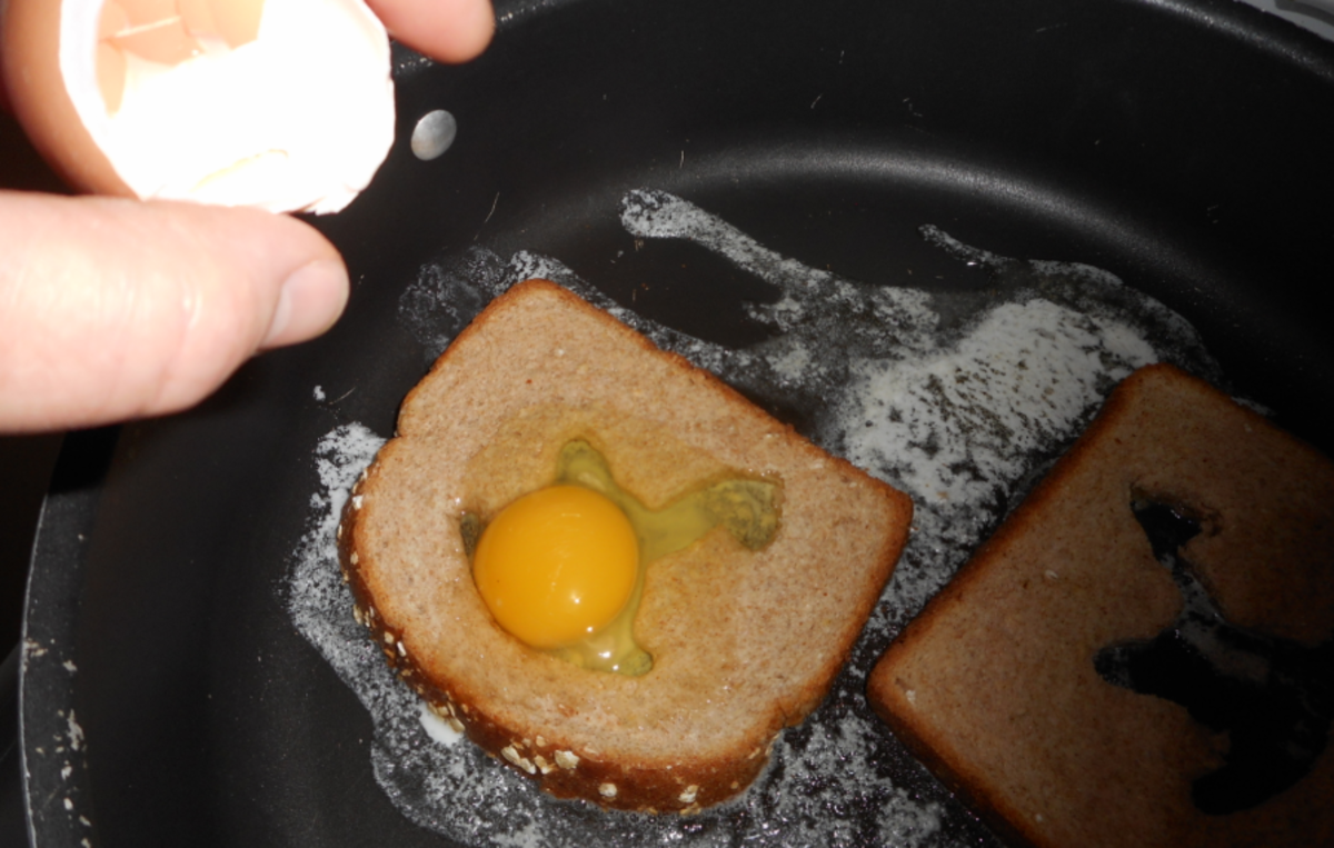 Make your fried eggs and toast more fun by using a cookie cutter to cut the hole in the toast. I used a horse-shaped cutter.