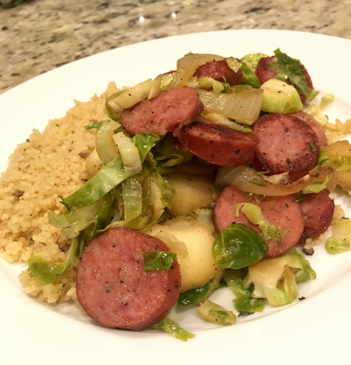 Sausage and Sprouts Dish Recipe