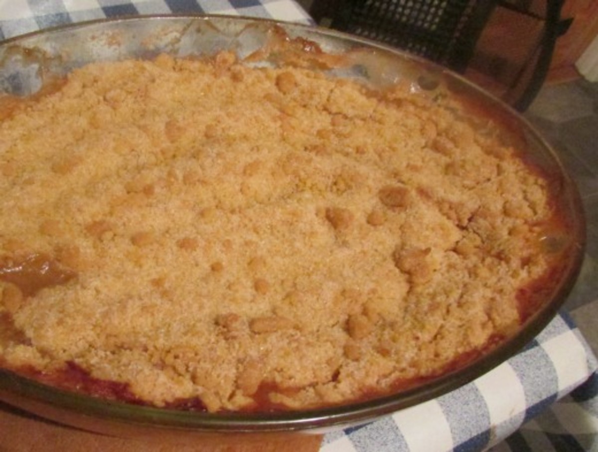 Rhubarb crumble fresh out of the oven
