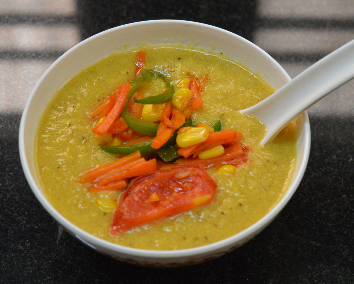 Corn Soup With Sauteed Veggies and Ginger Recipe