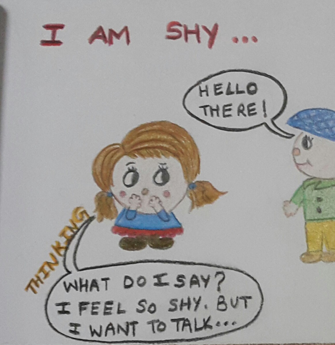 Picture depicting what a shy person feels when people approach her.