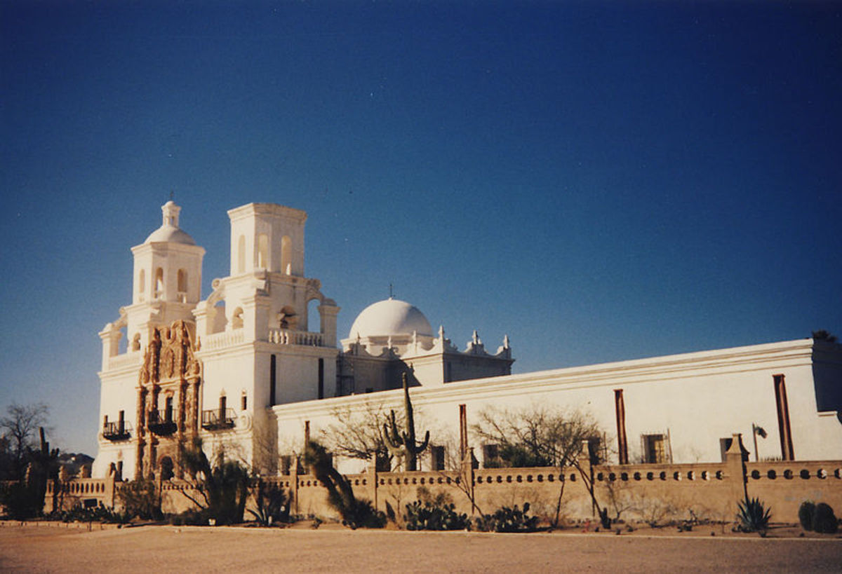 The sheer size of the mission with its white stucco makes it a grand sight from a distance (The White Dove of the Desert).