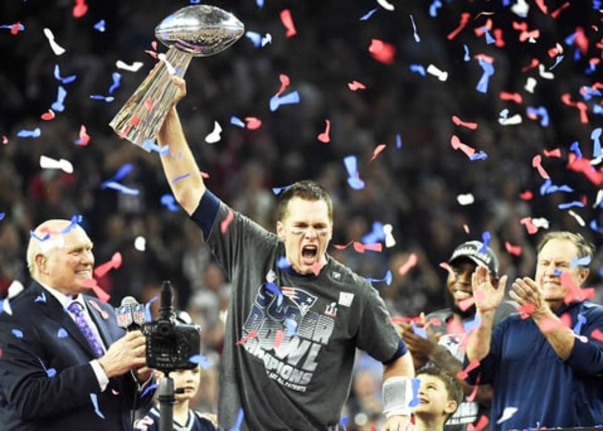 Tom Brady, lifting his 5th Vince Lombardi trophy in 15 years.
