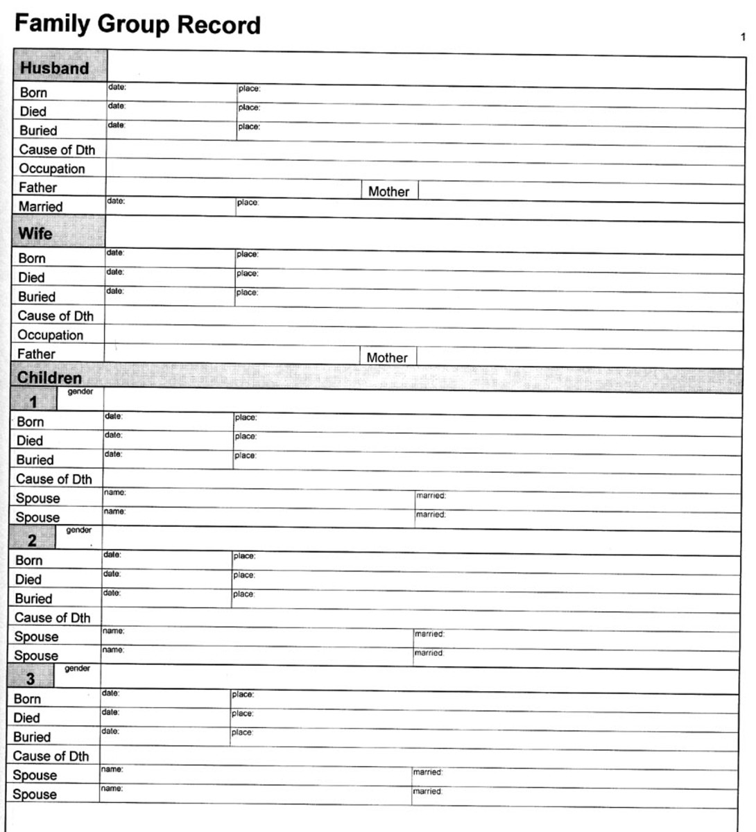 Printable Family Group Sheet Printable Family Group Sheet