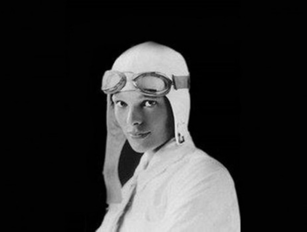 Amelia Earhart in Flight Helmet and Goggles.