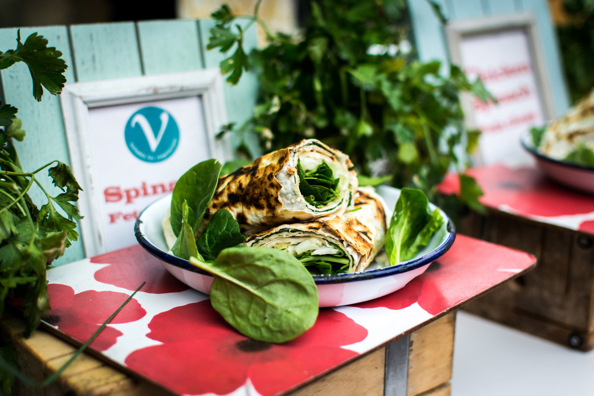 Vegetarian wrap with spinach and feta cheese