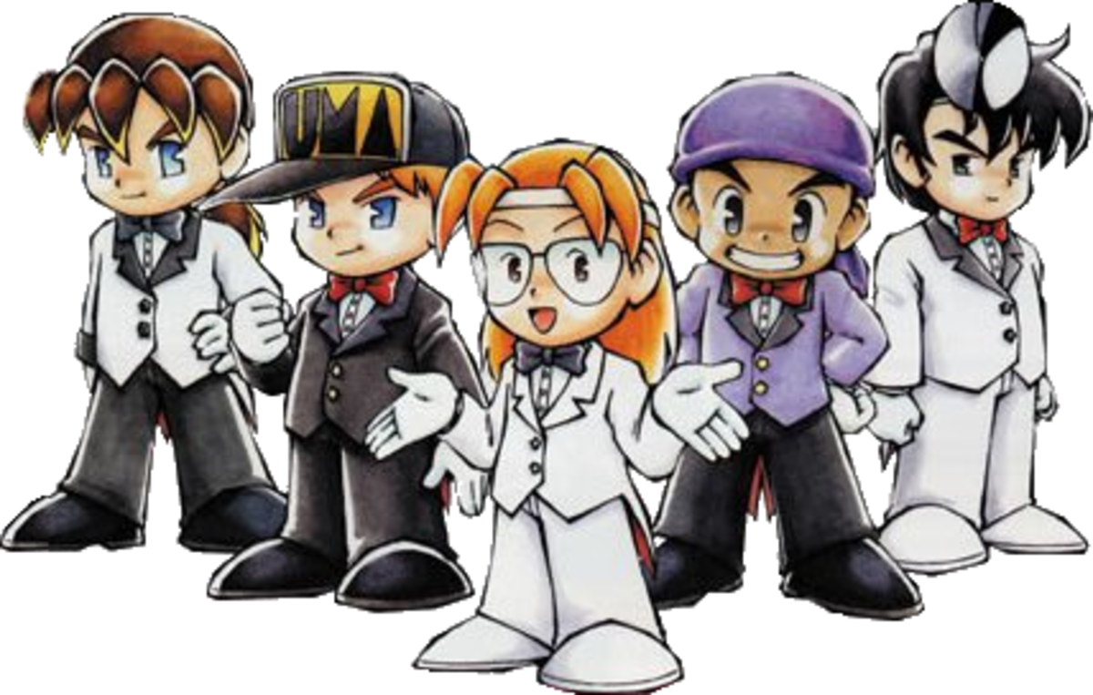 Some of the bachelors all dressed up from Harvest Moon More Friends of Mineral Town including my favorite - Cliff!