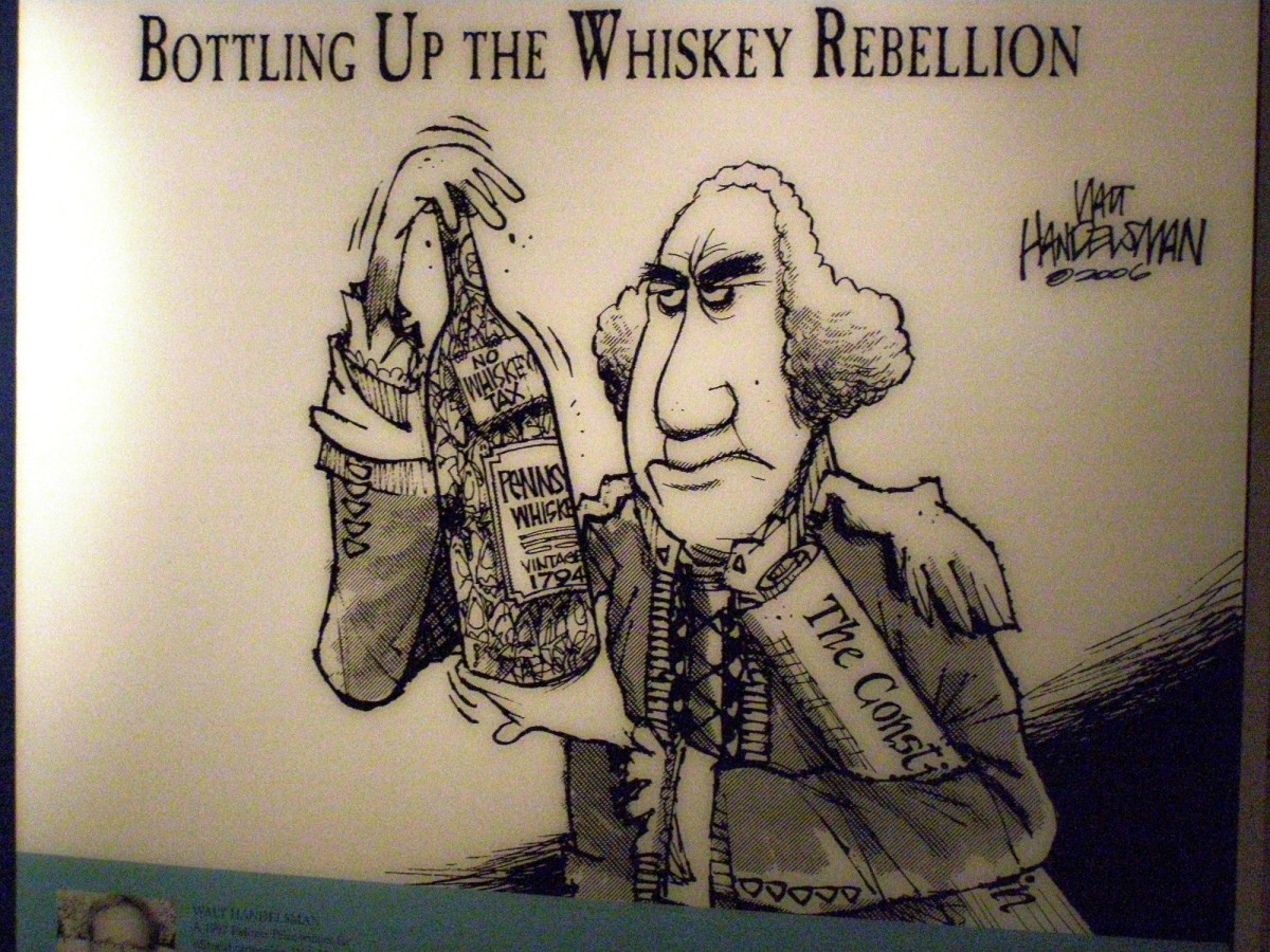 A modern day cartoon of President Washington flexing his muscle