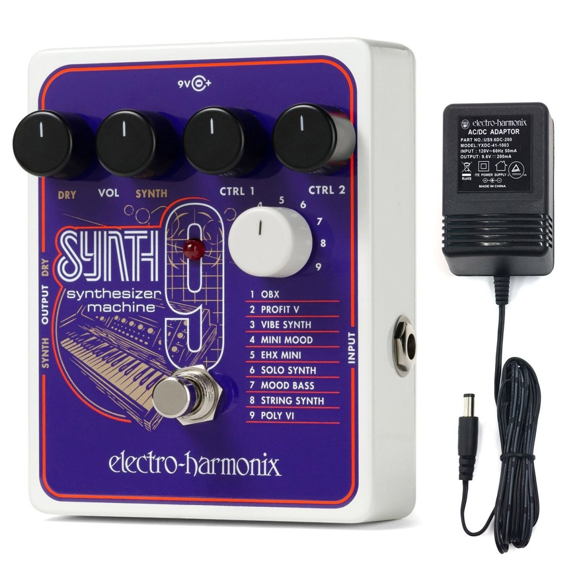 Electro-Harmonix Synth 9 Synthesizer Machine Effects Pedal With Power Supply.