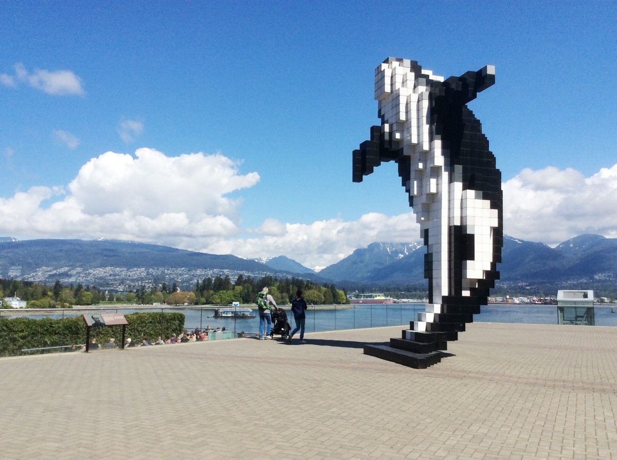 The digital orca sculpture beside the waterfront